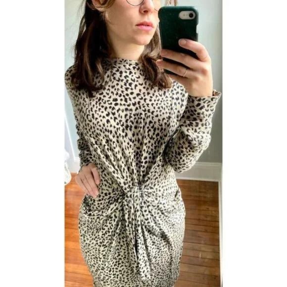 Vintage 90s White Black Leopard Cheetah Animal Print Ruched Dress - Picture 6 of 10